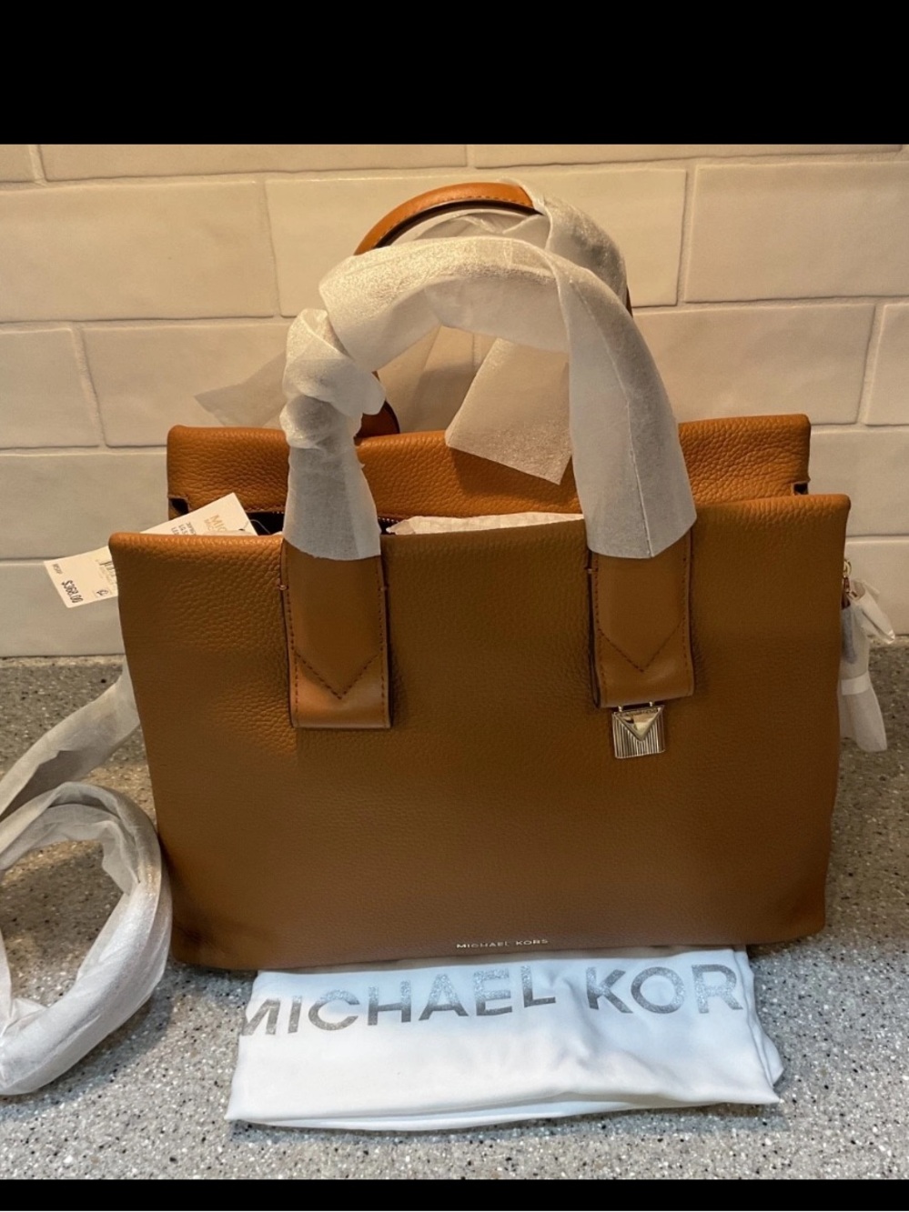 Michael Kors Cognac Leather Satchel with Removable Strap